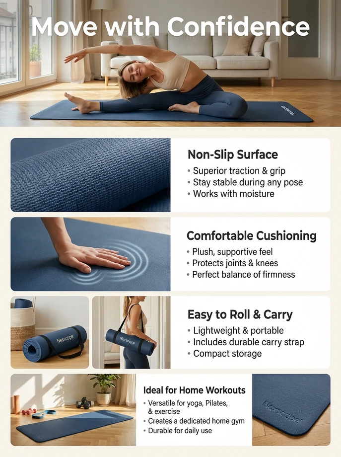 Ecommerce listing infographic image for a yoga mat